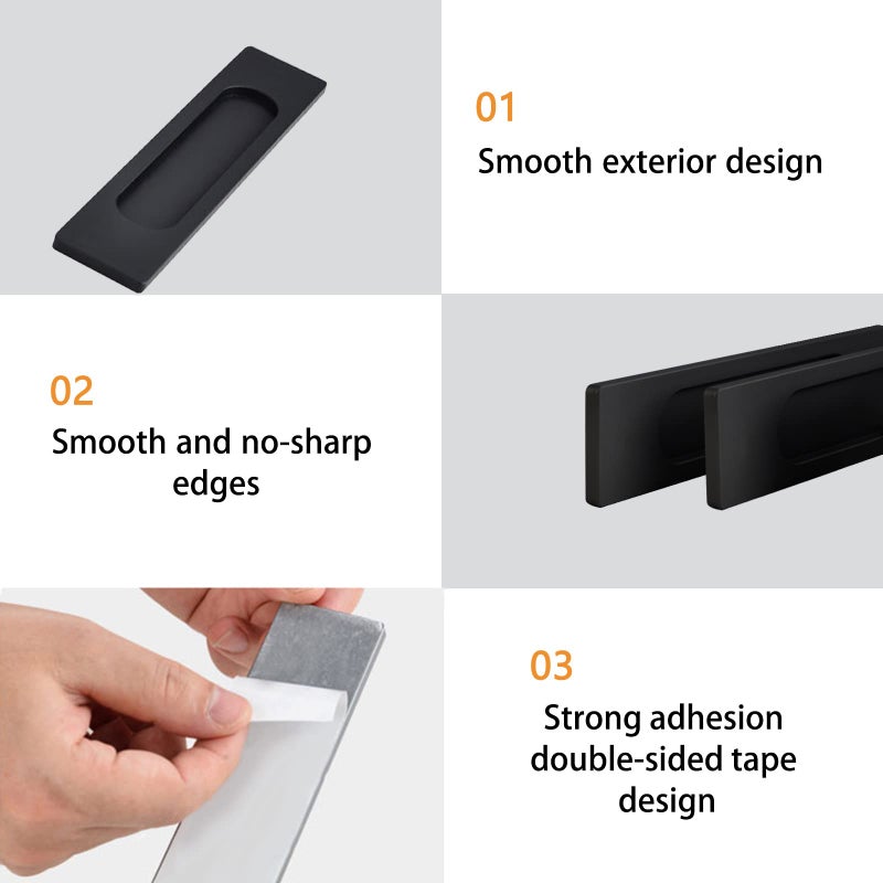 MOROBOR Self-Stick Rectangular Sliding Door Pulls  2pcs Matte Black Aluminum Alloy Flush Pull Punch-Free Handle for Sliding Barn Door Windows Cabinets (Matte Black) - Image 4